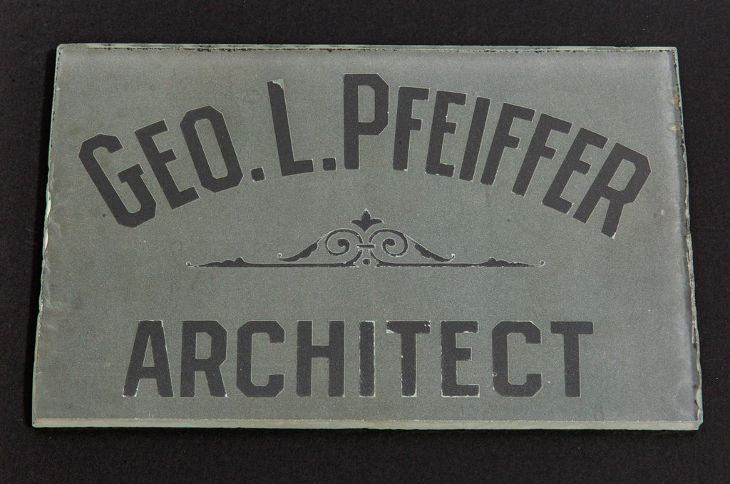 rare museum-quality 19th or early 20th century custom office door plate glass panel for notable chicago architect george l. pfeiffer