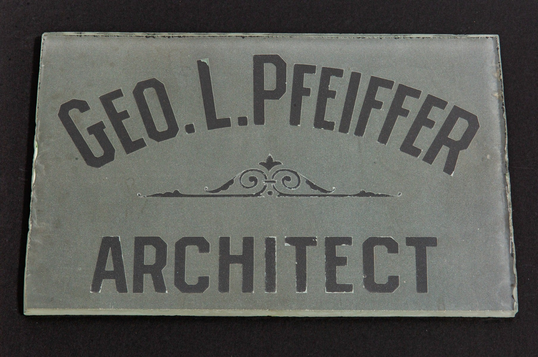 rare museum-quality 19th or early 20th century custom office door plate glass panel for notable chicago architect george l. pfeiffer