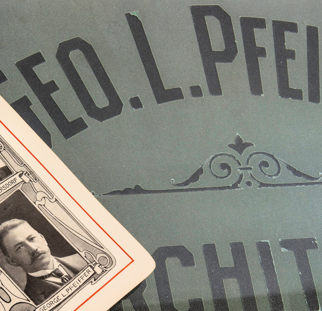 rare museum-quality 19th or early 20th century custom office door plate glass panel for notable chicago architect george l. pfeiffer