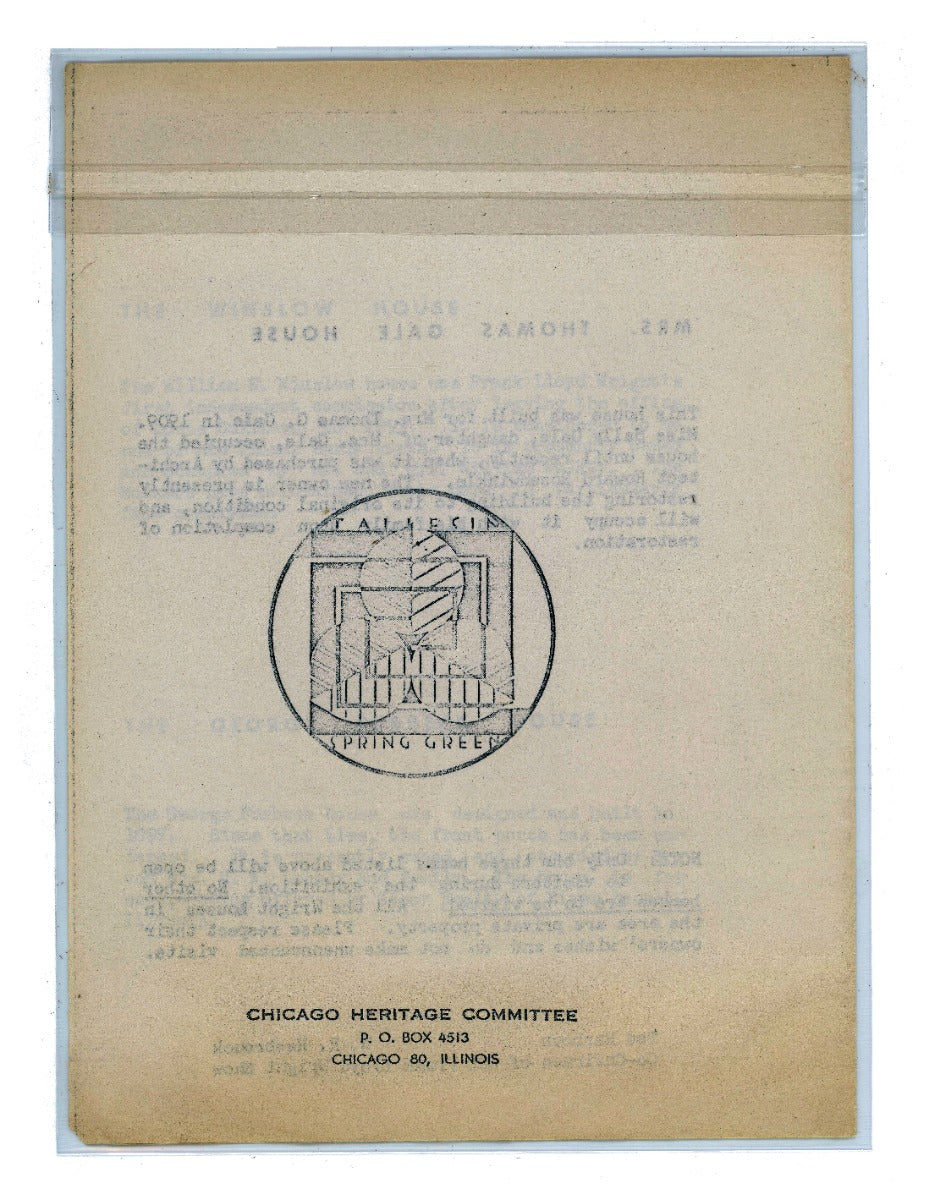 original 1962 chicago heritage committee "designs of frank lloyd wright" exhibition catalog held at unity temple