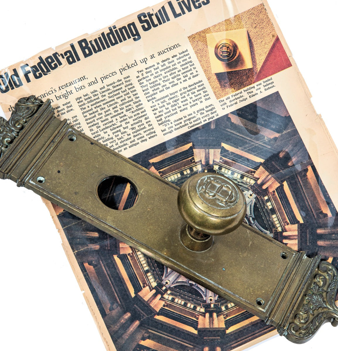 rare late 19th or early 20th century custom-designed cast brass hardware salvaged from henry ives cobb's federal building or post office