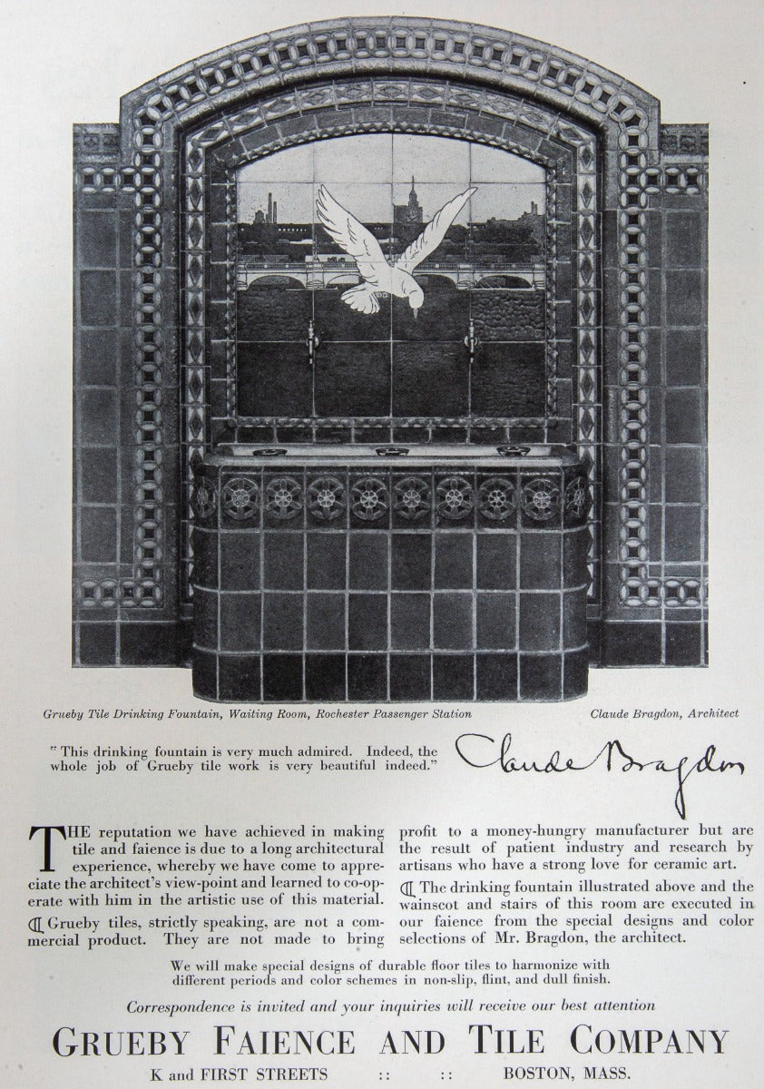 exceptionally rare claude bragdon-designed polychromed glazed gruby tile salvaged from the new york central train station in new york
