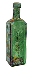 1860s-1870s chicago privy-dug pine tree tar "philly green" glass cordial medicinal bottle