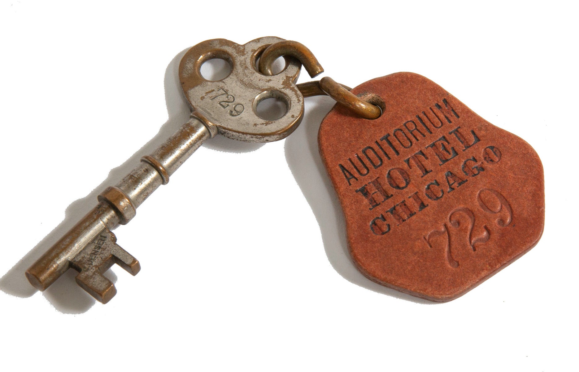 19th century original adler and sullivan 1889 auditorium hotel building guest room door key and fob