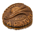 rare art deco style "century of progress" burwood paperweight fabricated by the burwood products company, traverse city, michigan