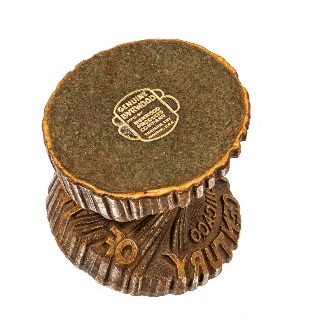 rare art deco style "century of progress" burwood paperweight fabricated by the burwood products company, traverse city, michigan