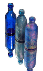 group of three chicago privy dug cobalt blue john a. lomax soda bottles