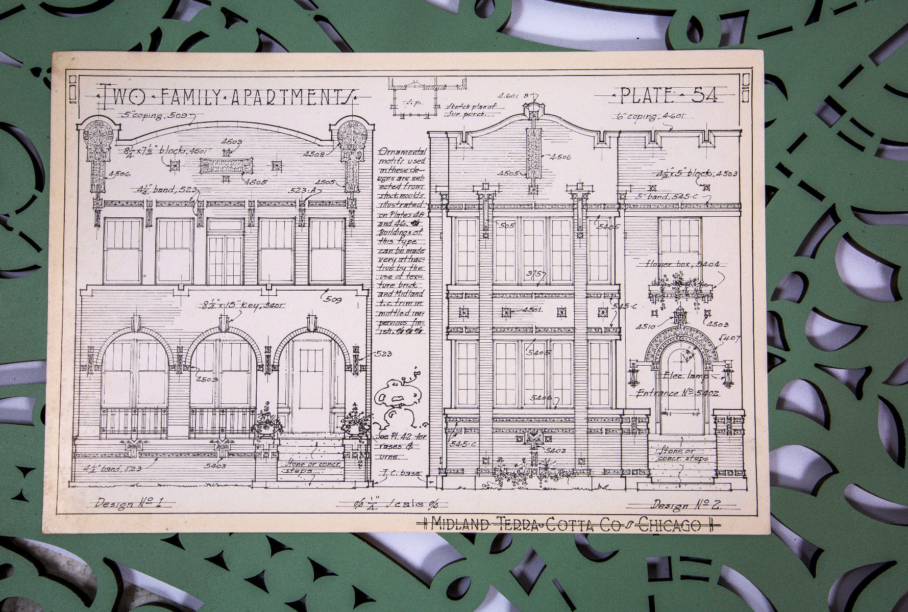 collection of seldom found original early 20th century midland terra cotta company building ornament catalog plates