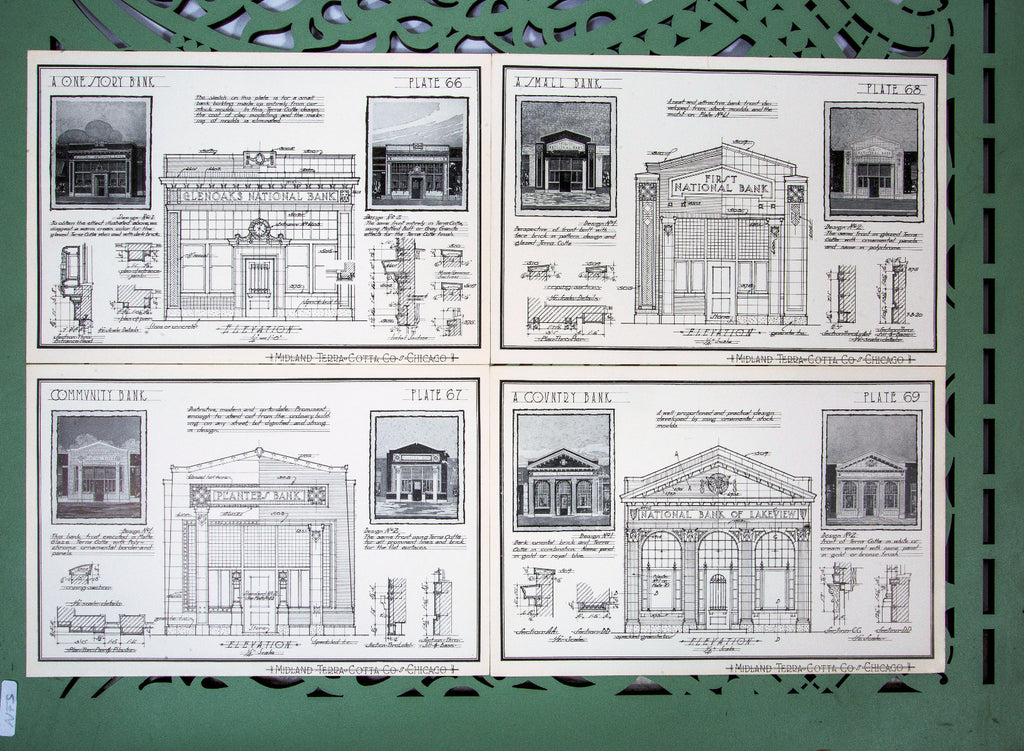 collection of seldom found original early 20th century midland terra cotta company building ornament catalog plates