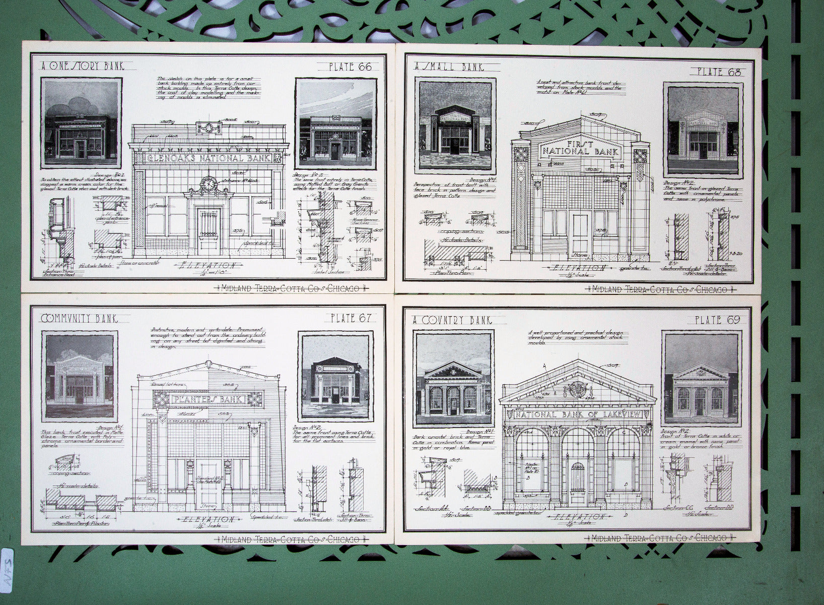 collection of seldom found original early 20th century midland terra cotta company building ornament catalog plates