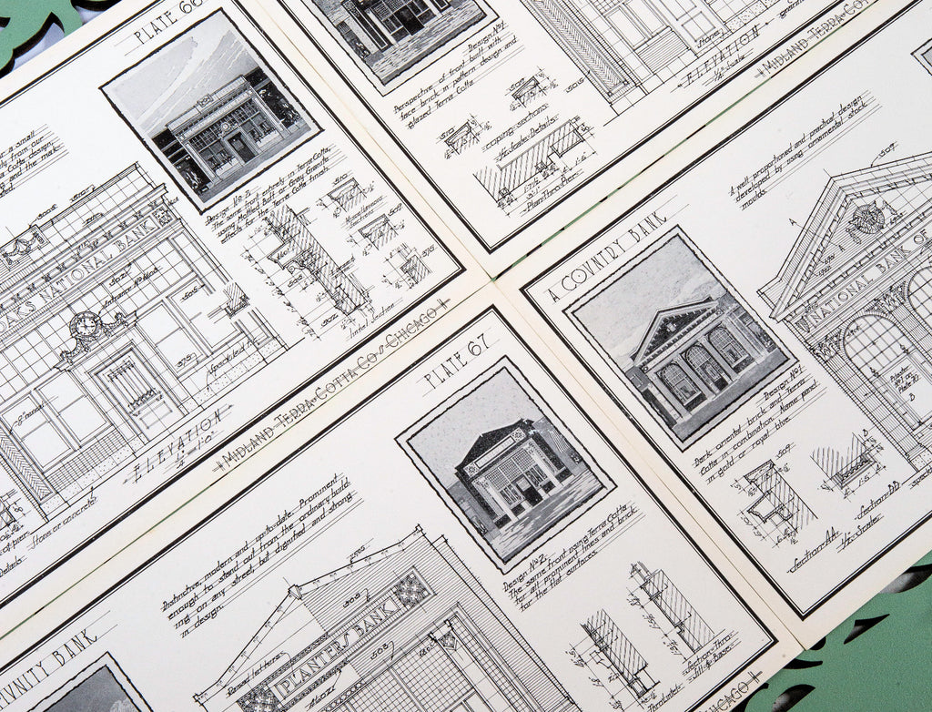 collection of seldom found original early 20th century midland terra cotta company building ornament catalog plates