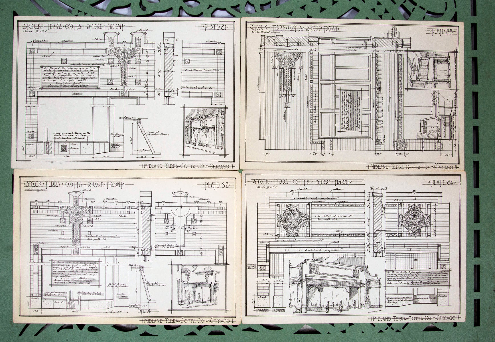 collection of seldom found original early 20th century midland terra cotta company building ornament catalog plates