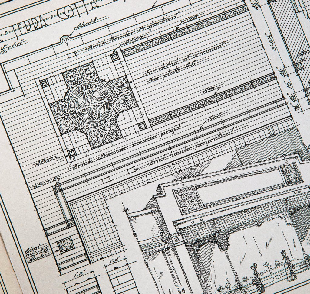 collection of seldom found original early 20th century midland terra cotta company building ornament catalog plates