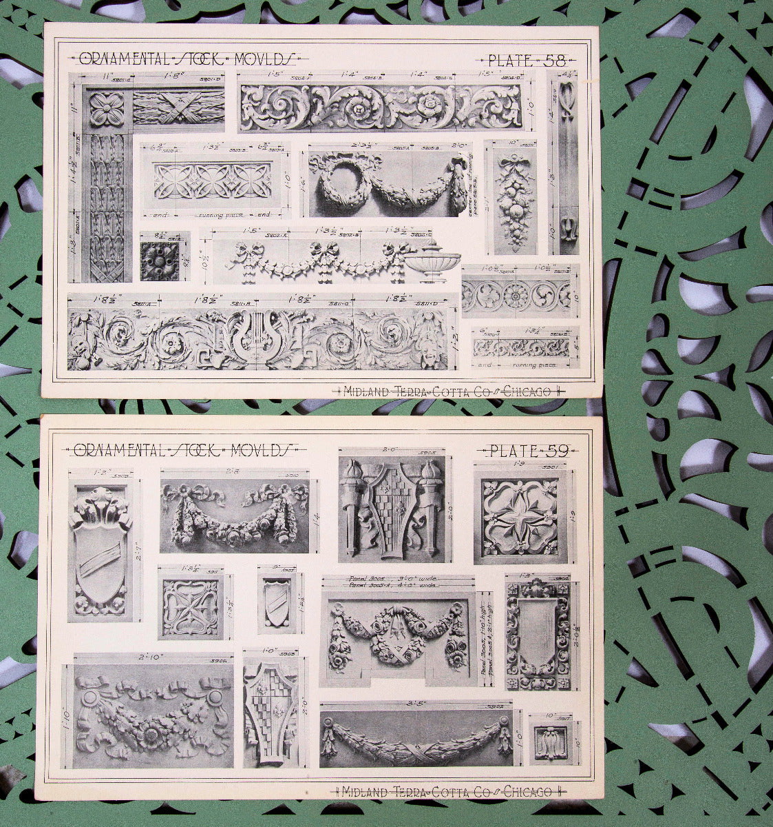 collection of seldom found original early 20th century midland terra cotta company building ornament catalog plates