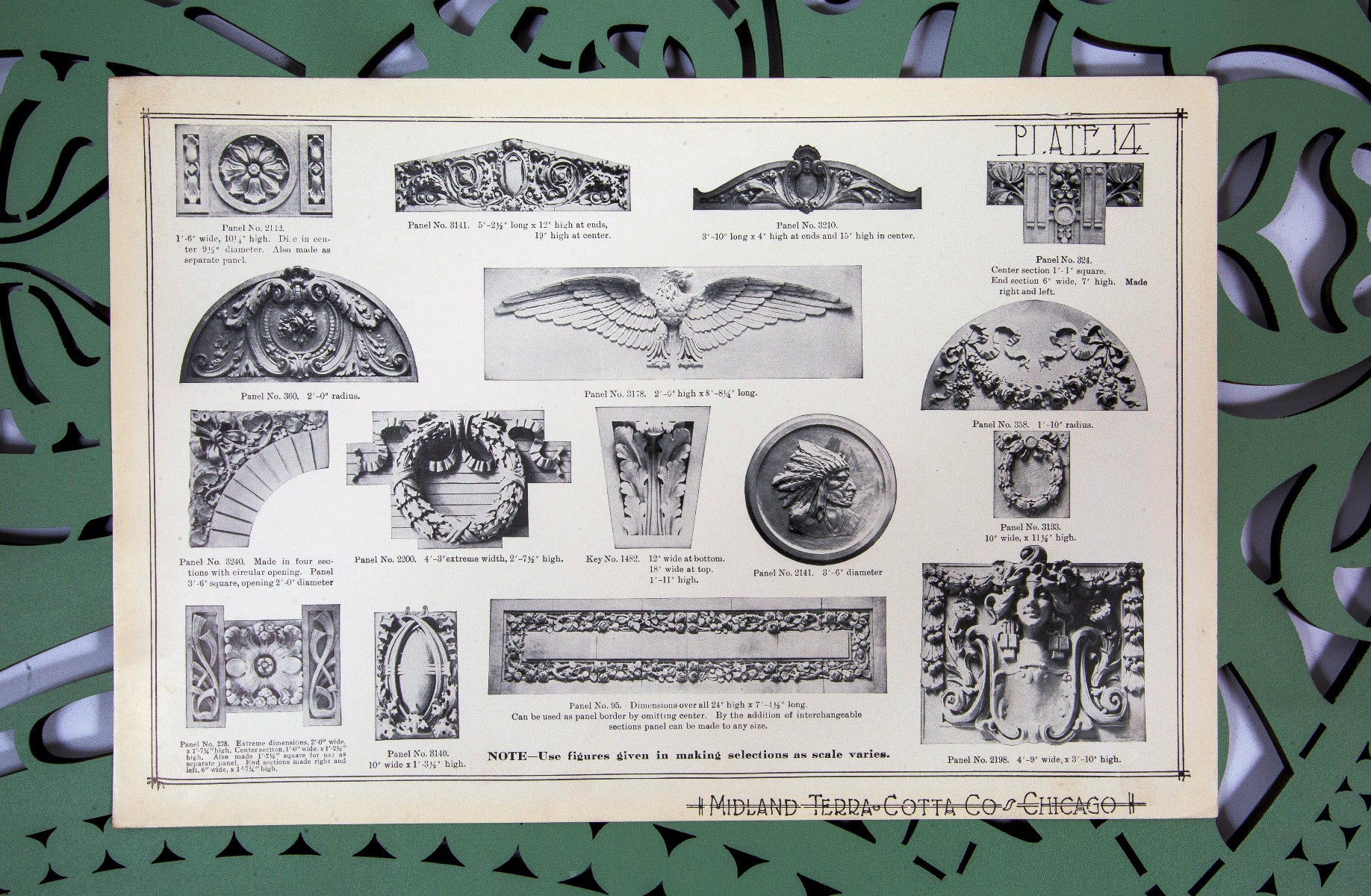 collection of seldom found original early 20th century midland terra cotta company building ornament catalog plates