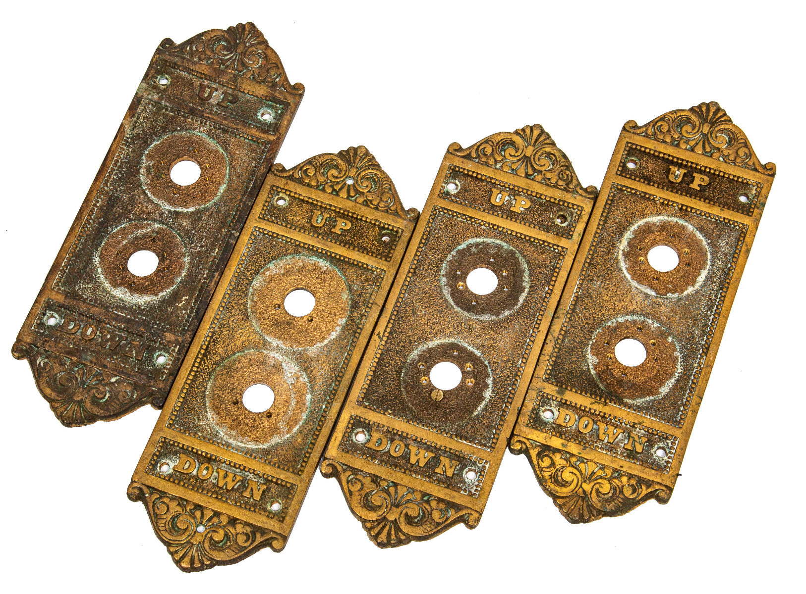 original holabird and roche-designed lot of bronze chicago hotel sherman interior elevator cab call push button plates