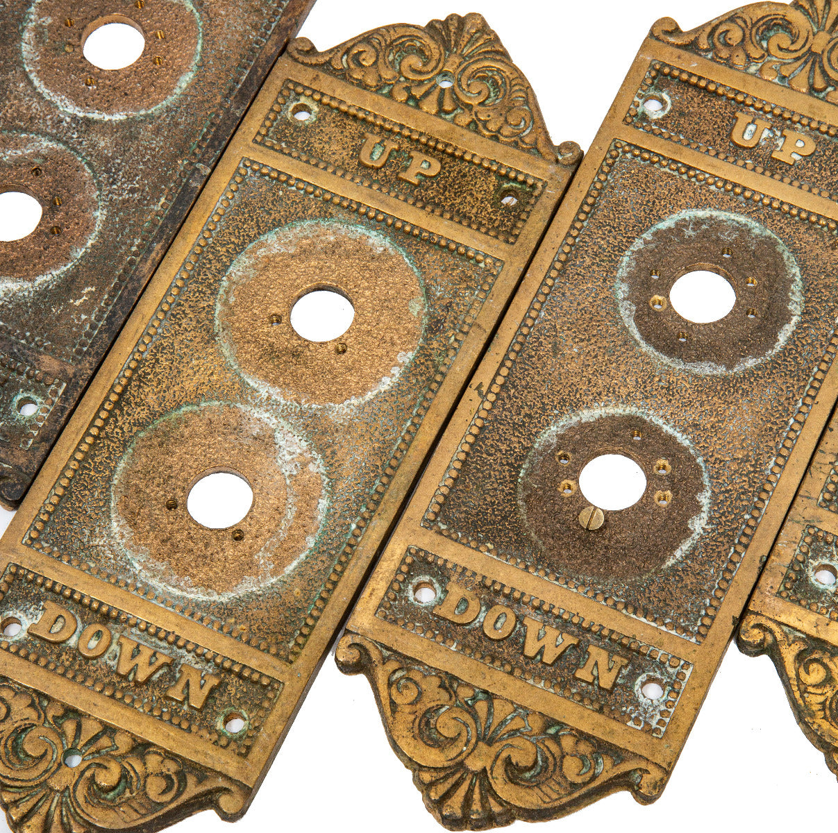 original holabird and roche-designed lot of bronze chicago hotel sherman interior elevator cab call push button plates