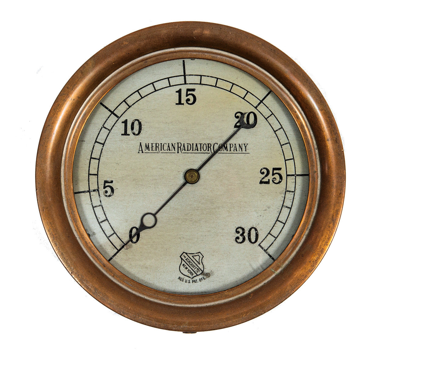 early 20th century oversized brass bezel american radiator company pressure gauge from reliance building