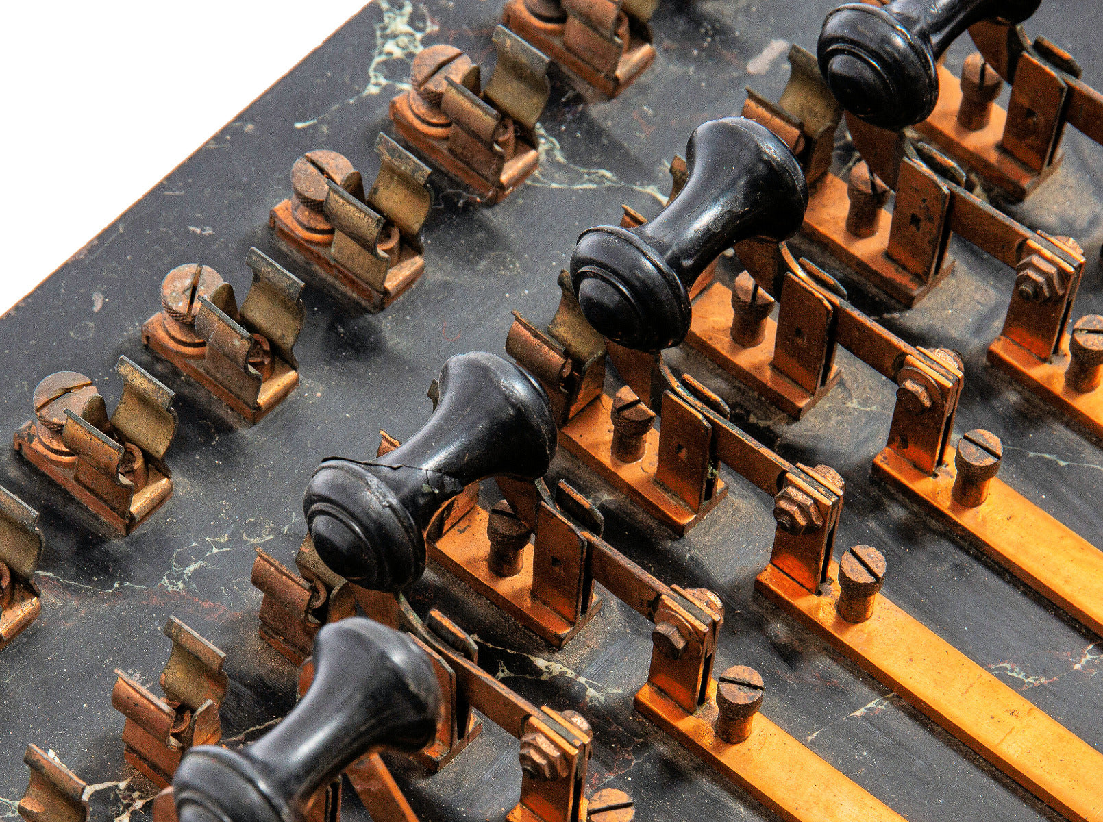 rare early 20th century new york city subway open-ended switchboard with faux marble panel