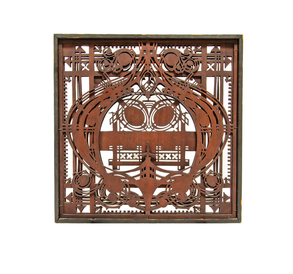museum quality original george grant elmslie-designed five-ply mahogany wood screen module salvaged from louis h. sullivan's schlesinger & mayer department store