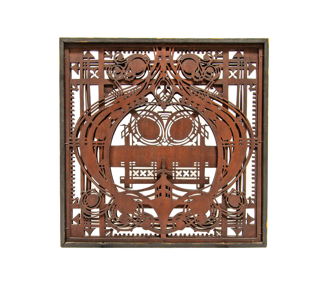 museum quality original george grant elmslie-designed five-ply mahogany wood screen module salvaged from louis h. sullivan's schlesinger & mayer department store