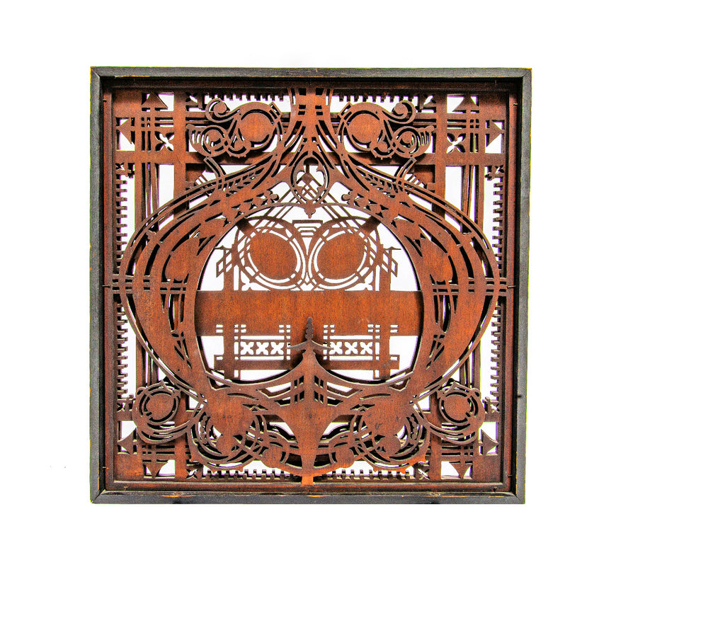museum quality original george grant elmslie-designed five-ply mahogany wood screen module salvaged from louis h. sullivan's schlesinger & mayer department store