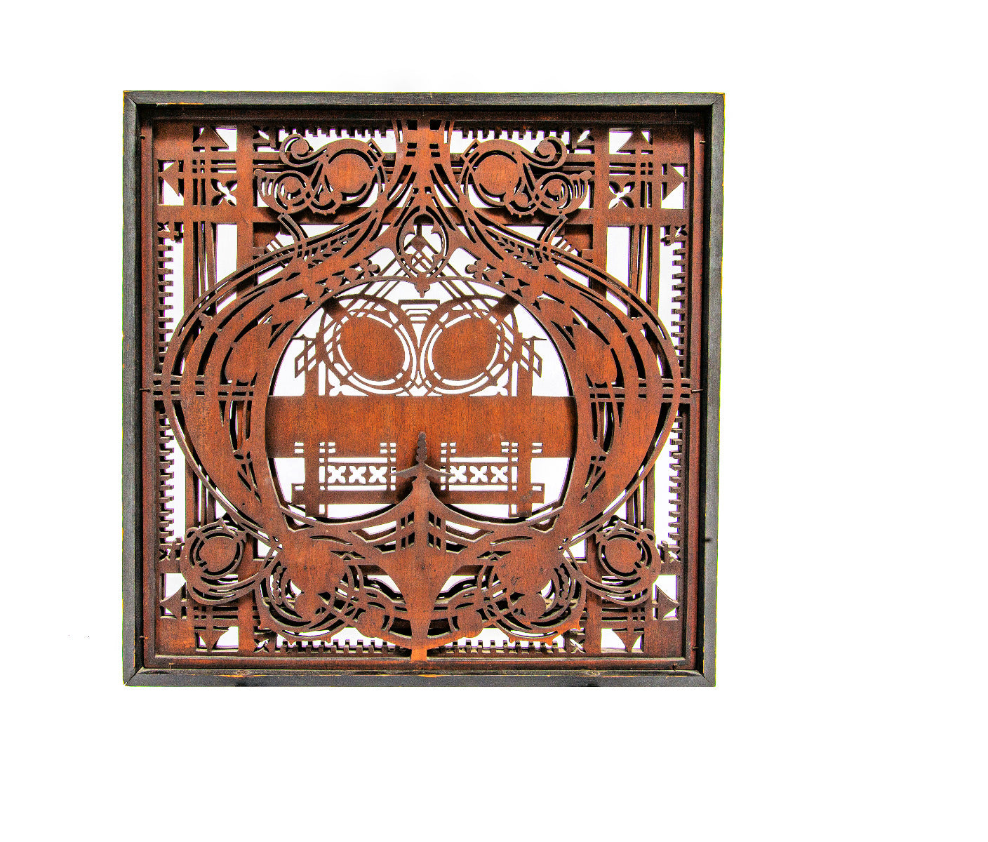 museum quality original george grant elmslie-designed five-ply mahogany wood screen module salvaged from louis h. sullivan's schlesinger & mayer department store