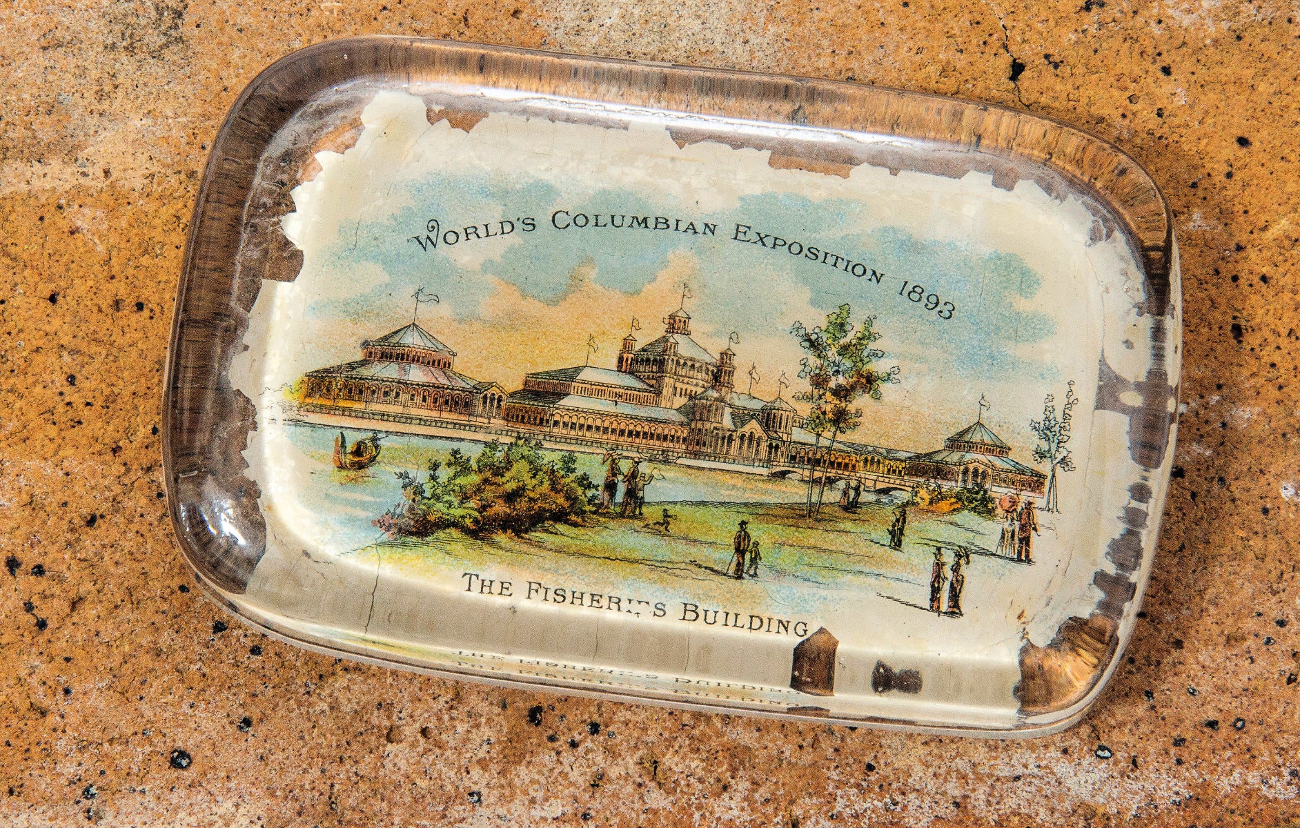 1890s original libbey glass company columbian exposition paperweight of henry ives cobb's fish and fisheries building