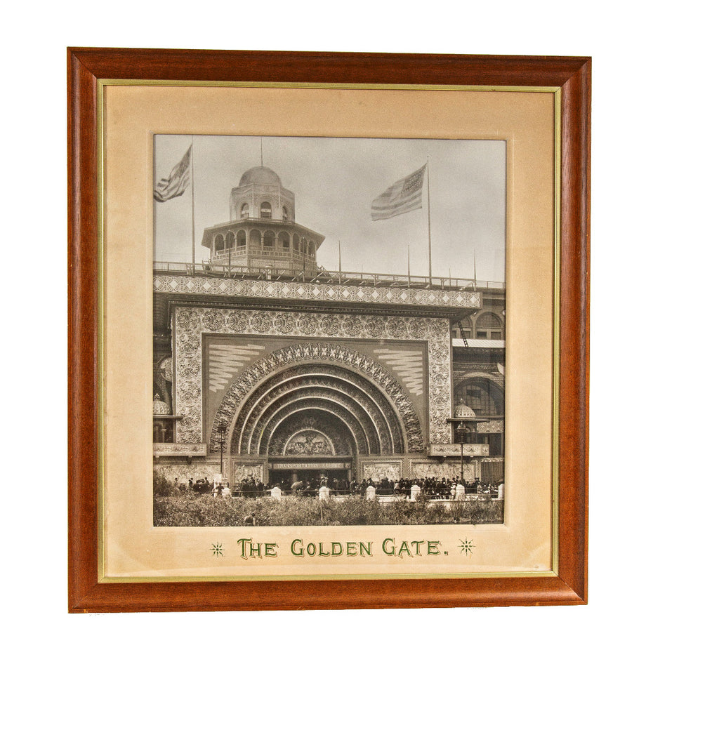 oversized 1893 framed and matted photographic print of adler and sullivan's transportation building golden door at world's columbian exposition