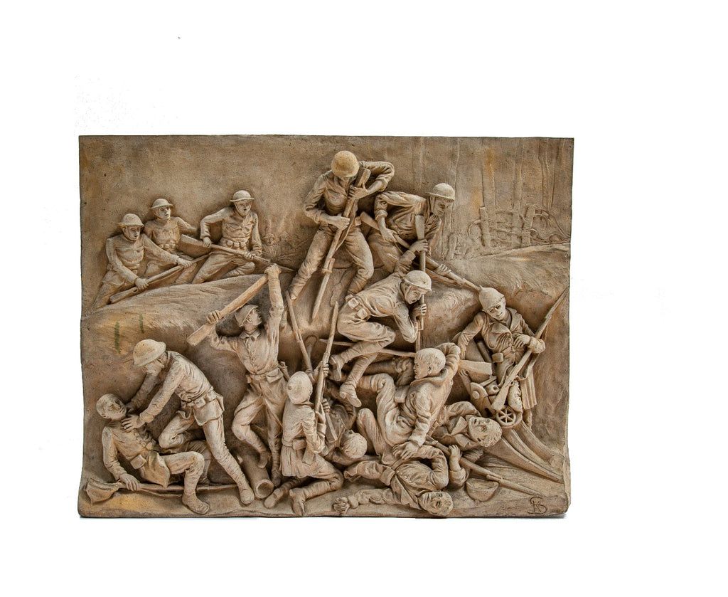 exceptional signed museum quality deep relief clay model and painted easel for school commission by sculptor kristian schneider