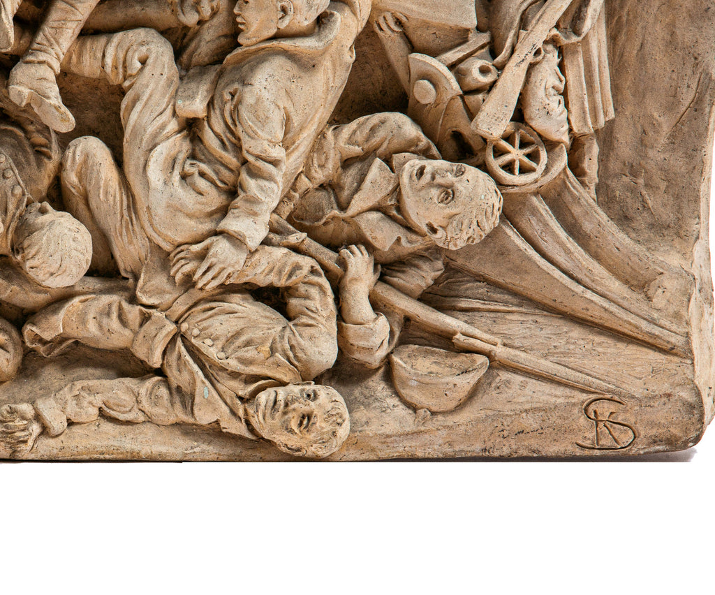 exceptional signed museum quality deep relief clay model and painted easel for school commission by sculptor kristian schneider