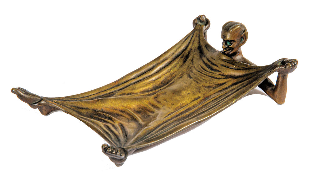 unsual cast bronze american victorian satyr calling card tray with patina