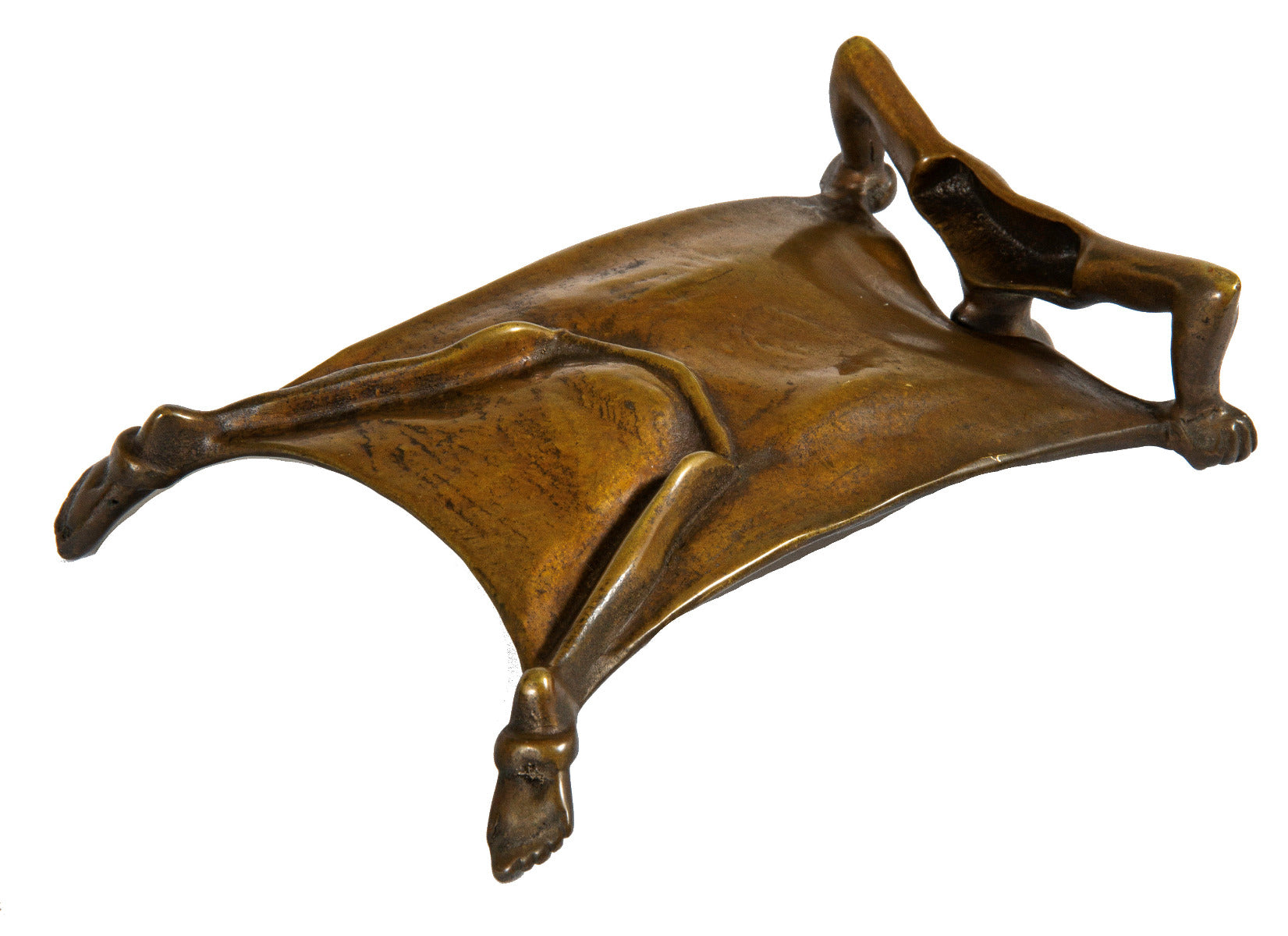 unsual cast bronze american victorian satyr calling card tray with patina