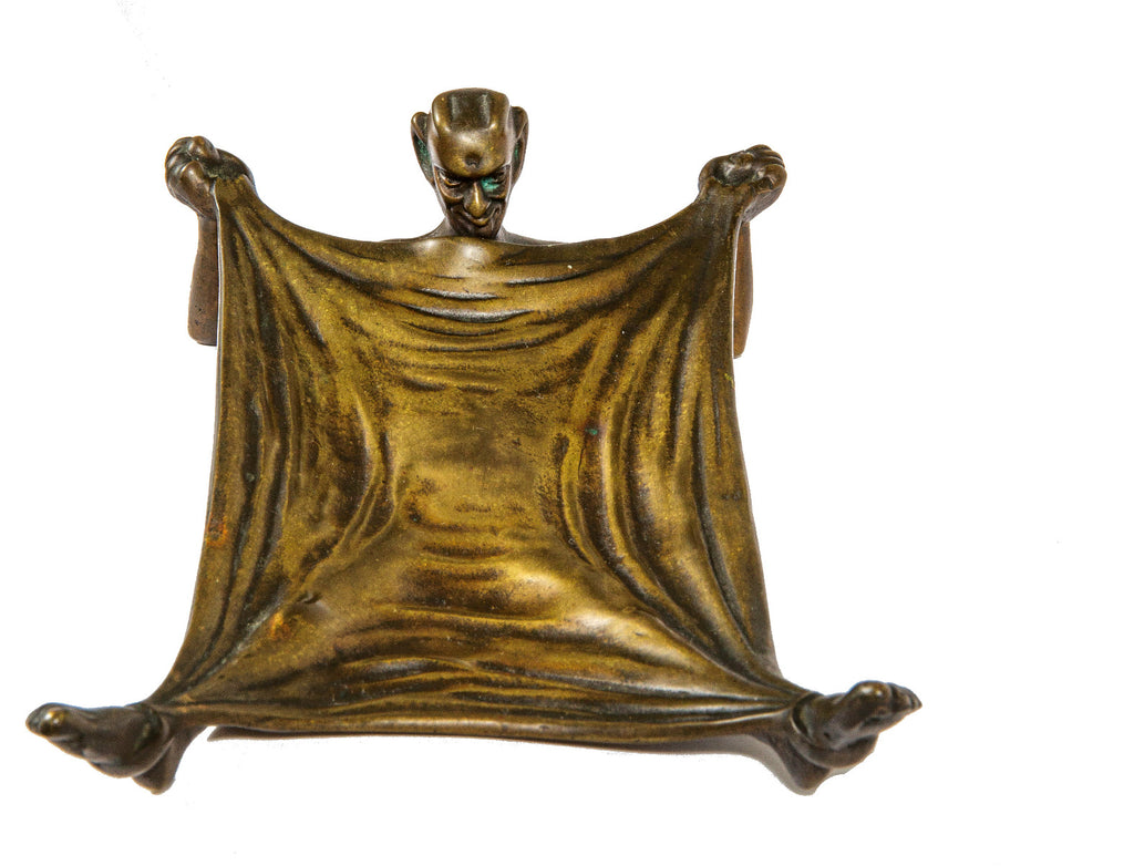 unsual cast bronze american victorian satyr calling card tray with patina