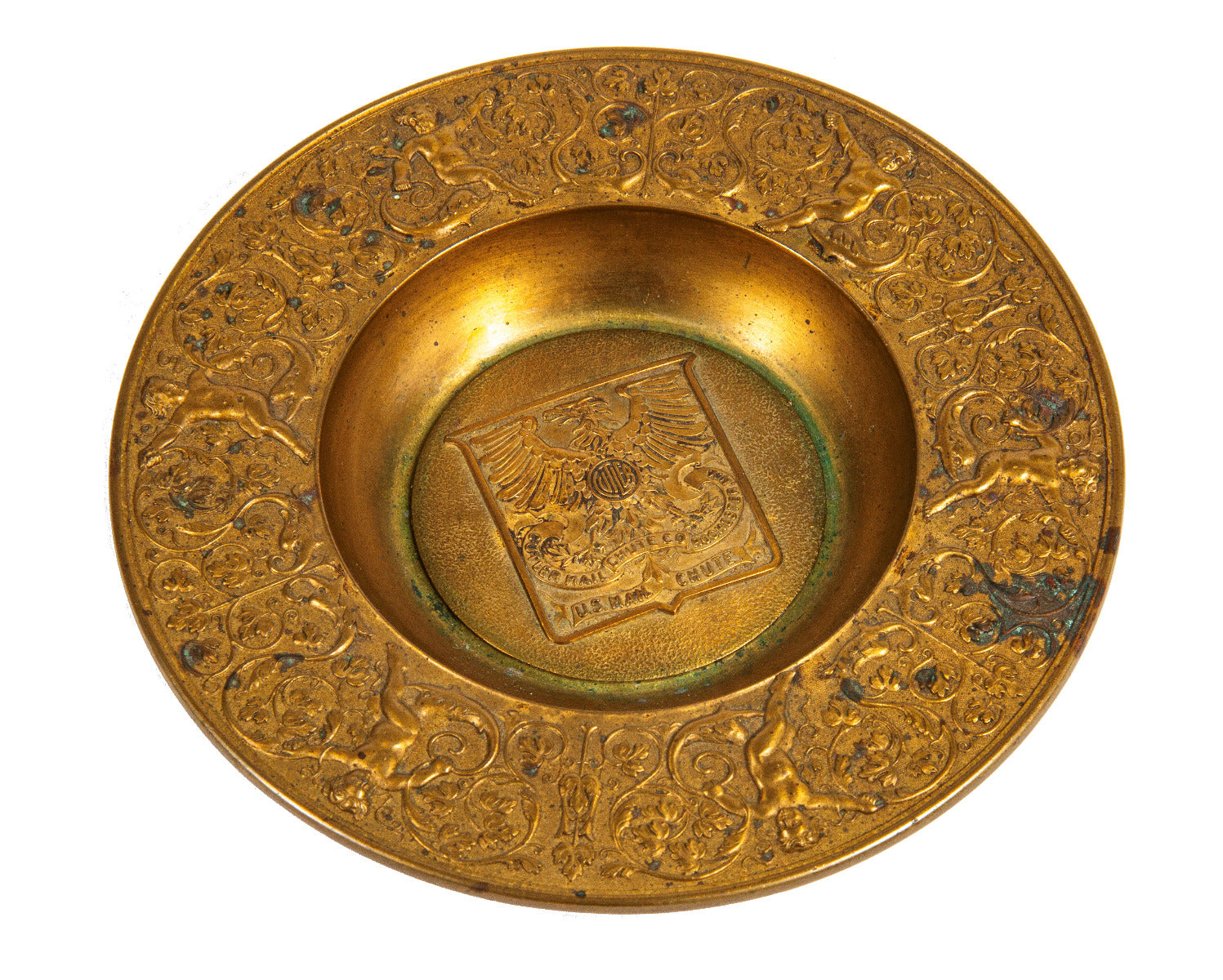 rare original gold-plated cast brass cutler mail chute company cast brass salesman  or advertising tray