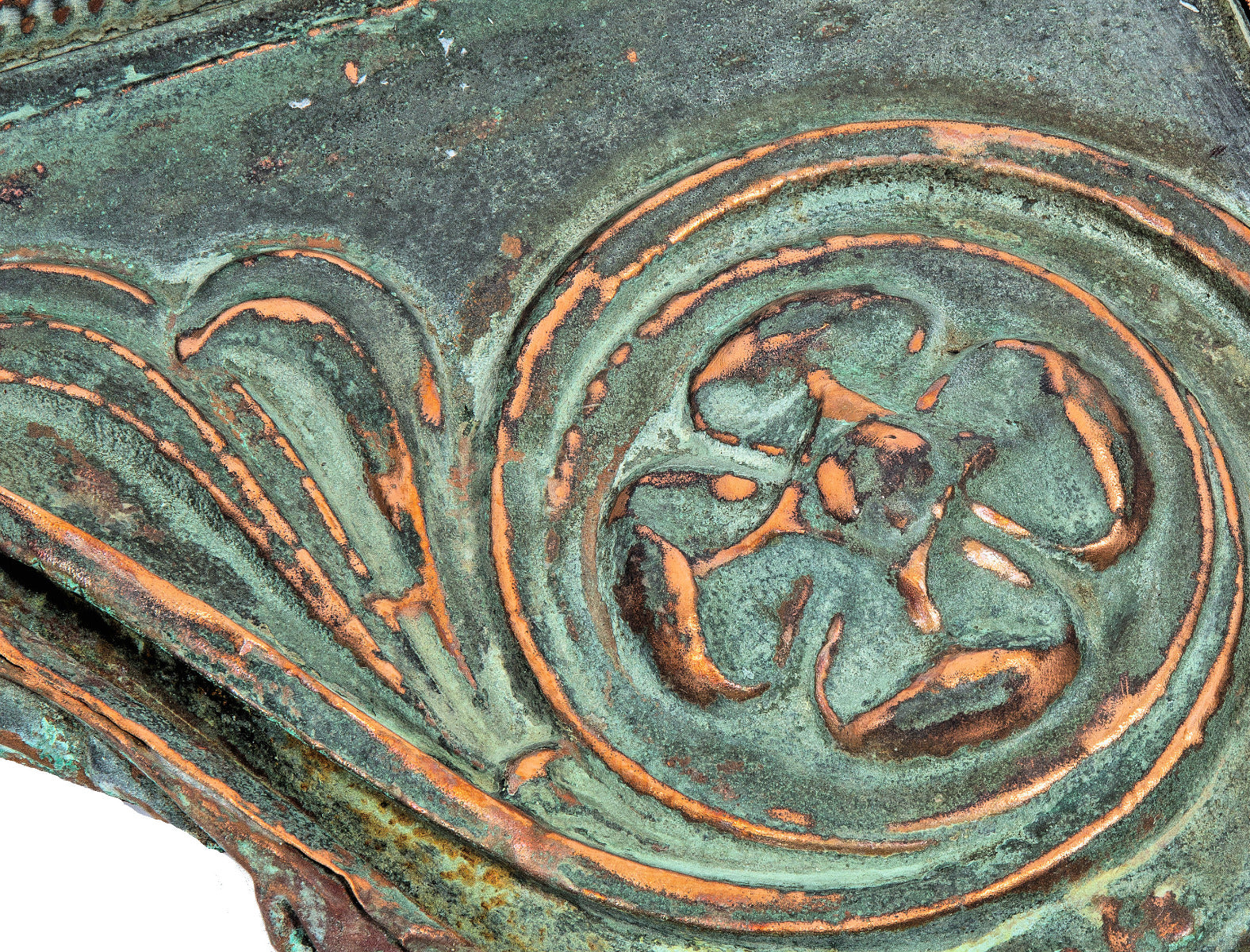 original 1876 stamped or pressed copper cornice corbel panel from milwaukee's nicholas senn block building