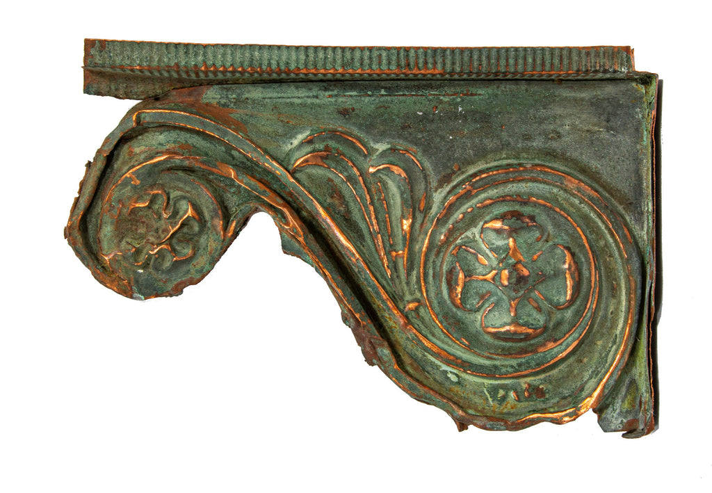 original 1876 stamped or pressed copper cornice corbel panel from milwaukee's nicholas senn block building