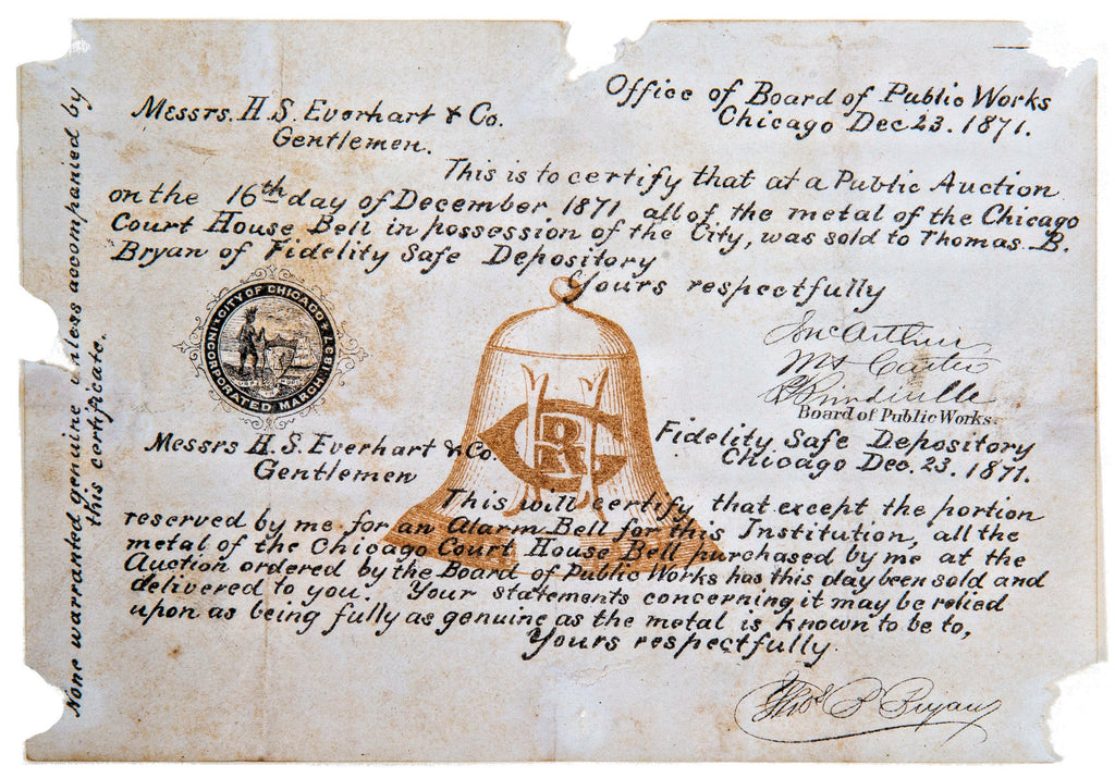 pocket-sized "souvenir" medal representing the first anniversary of the "great chicago fire" of 1871