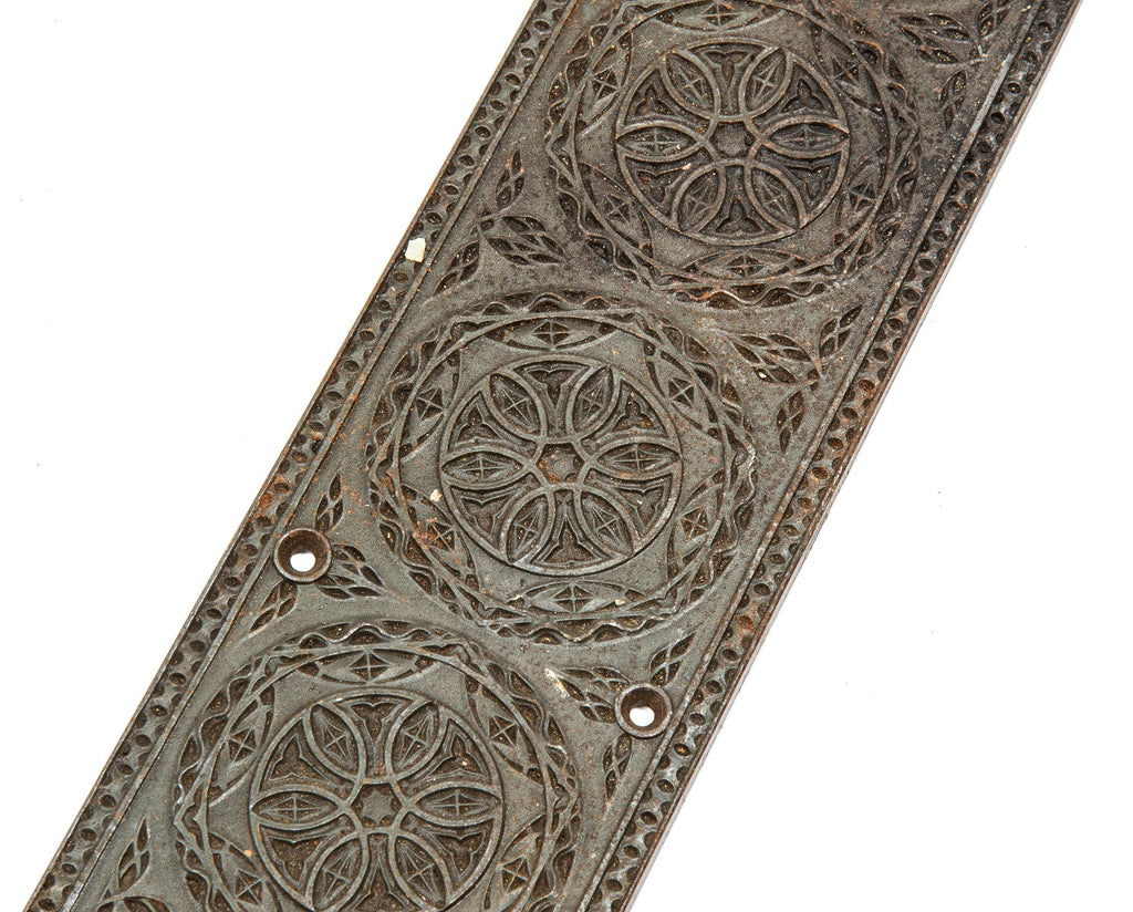 1893 louis h. sullivan-designed chicago stock exchange building interior swinging door push plate with bower-barff finish