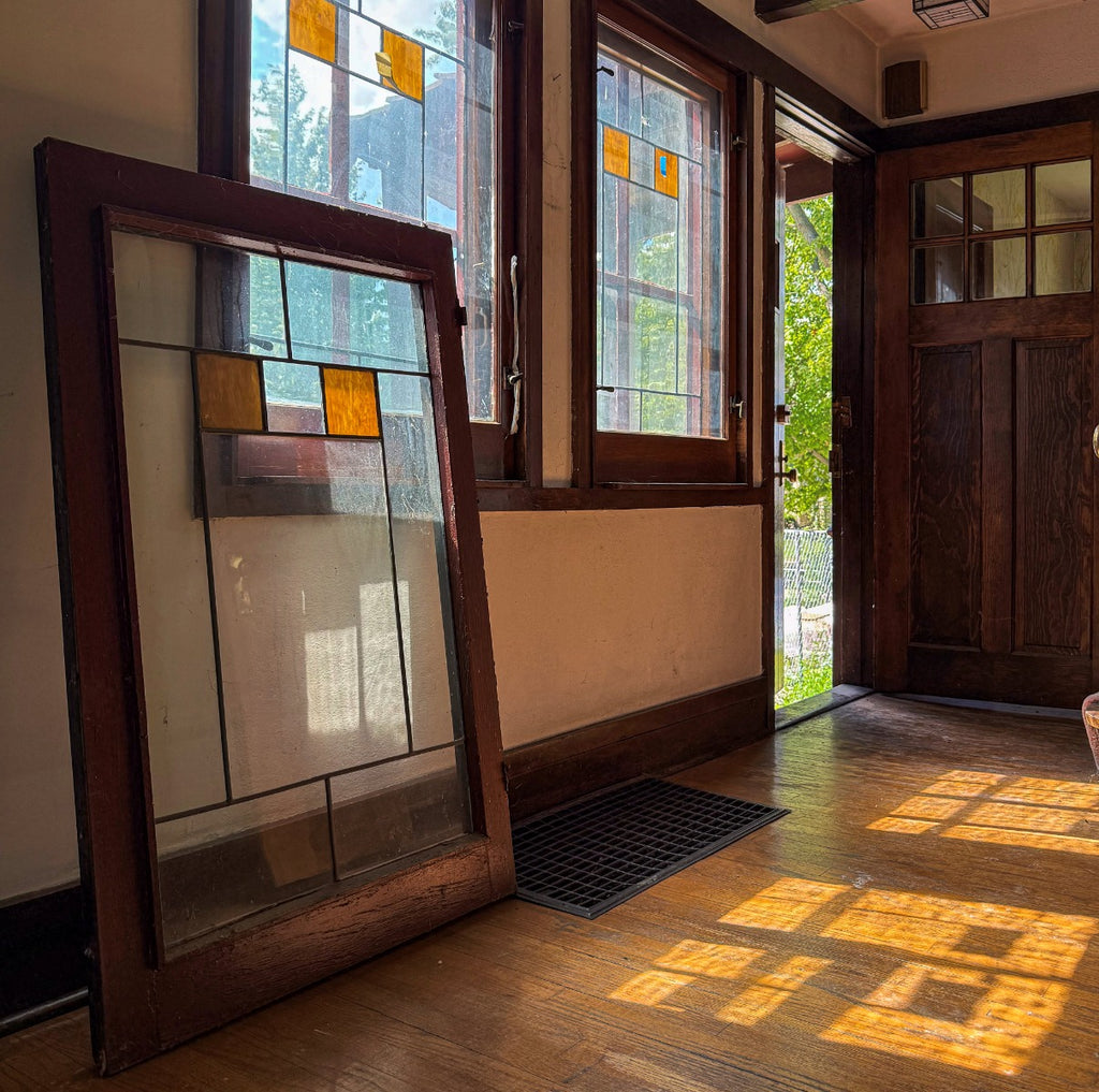 original museum-quality walter burley griffin's 1913 frank a. hindes house leaded glass window