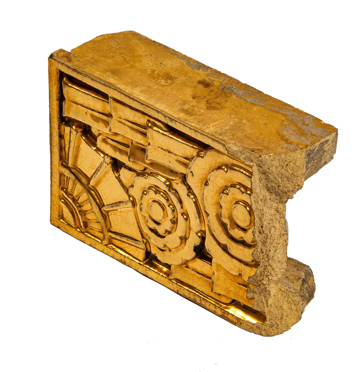 rare gold glazed art deco style 1920s stock pattern northwestern terra cotta building block