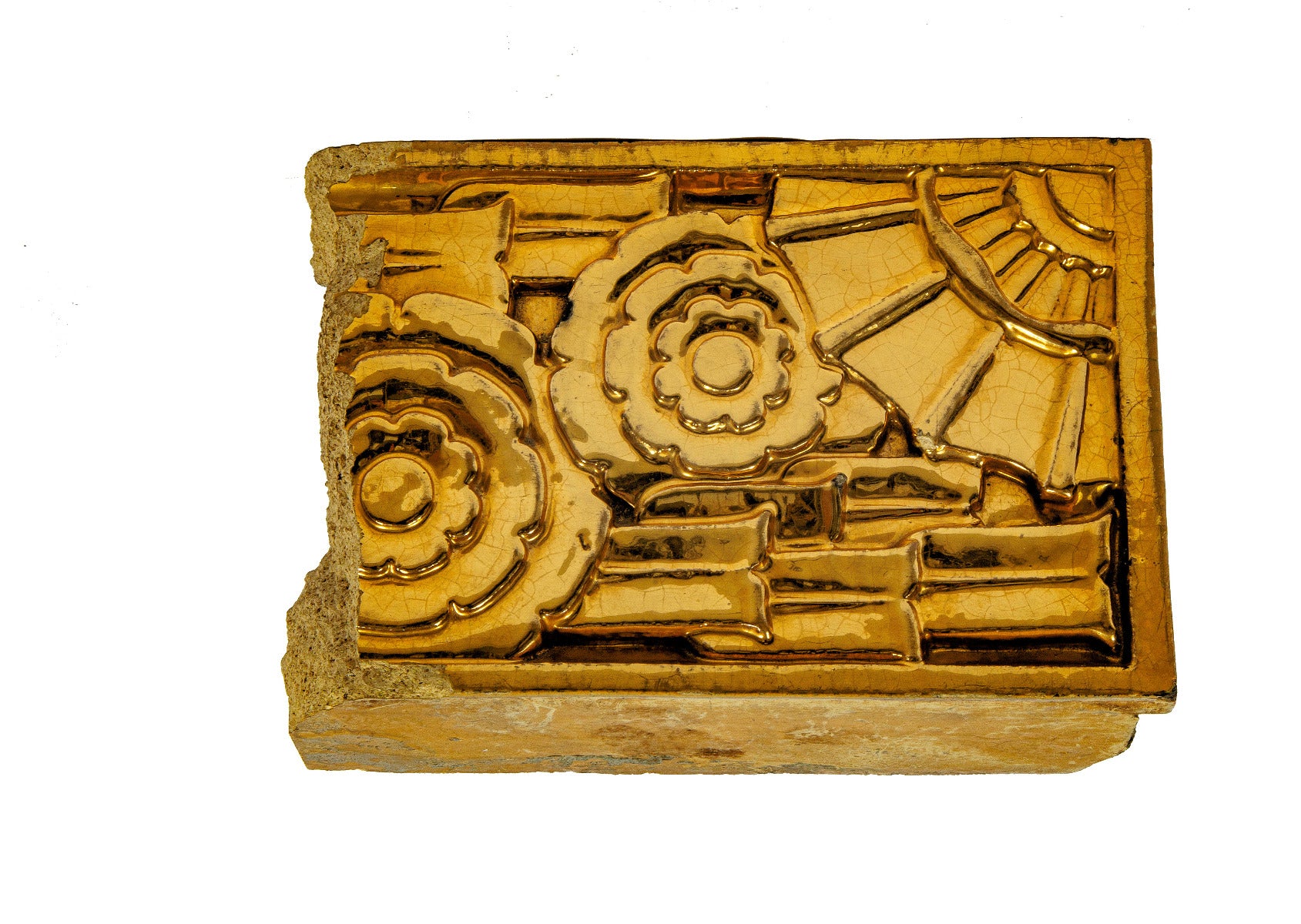 rare gold glazed art deco style 1920s stock pattern northwestern terra cotta building block
