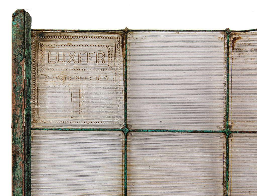 exceptionally rare 1890s early luxfer prism glass transom panel with intact frank lloyd wright-designed patent panel