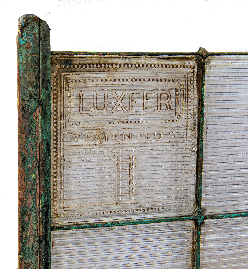 exceptionally rare 1890s early luxfer prism glass transom panel with intact frank lloyd wright-designed patent panel