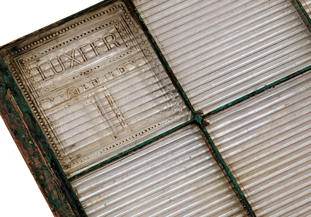 exceptionally rare 1890s early luxfer prism glass transom panel with intact frank lloyd wright-designed patent panel