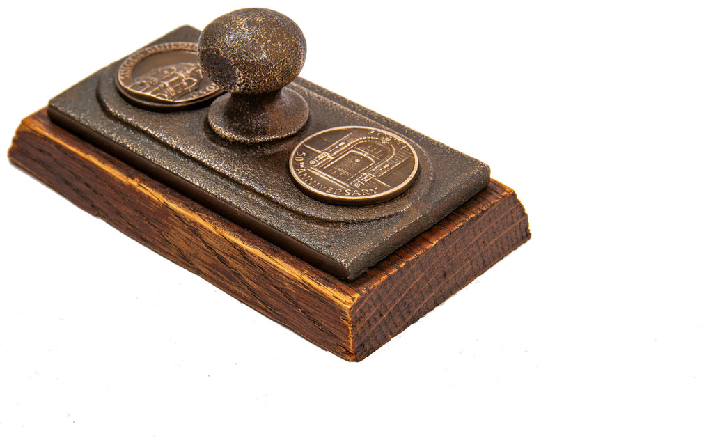unusual 50th anniversary new york city singer building paperweight comprised of bronze and oak wood salvaged from the lobby