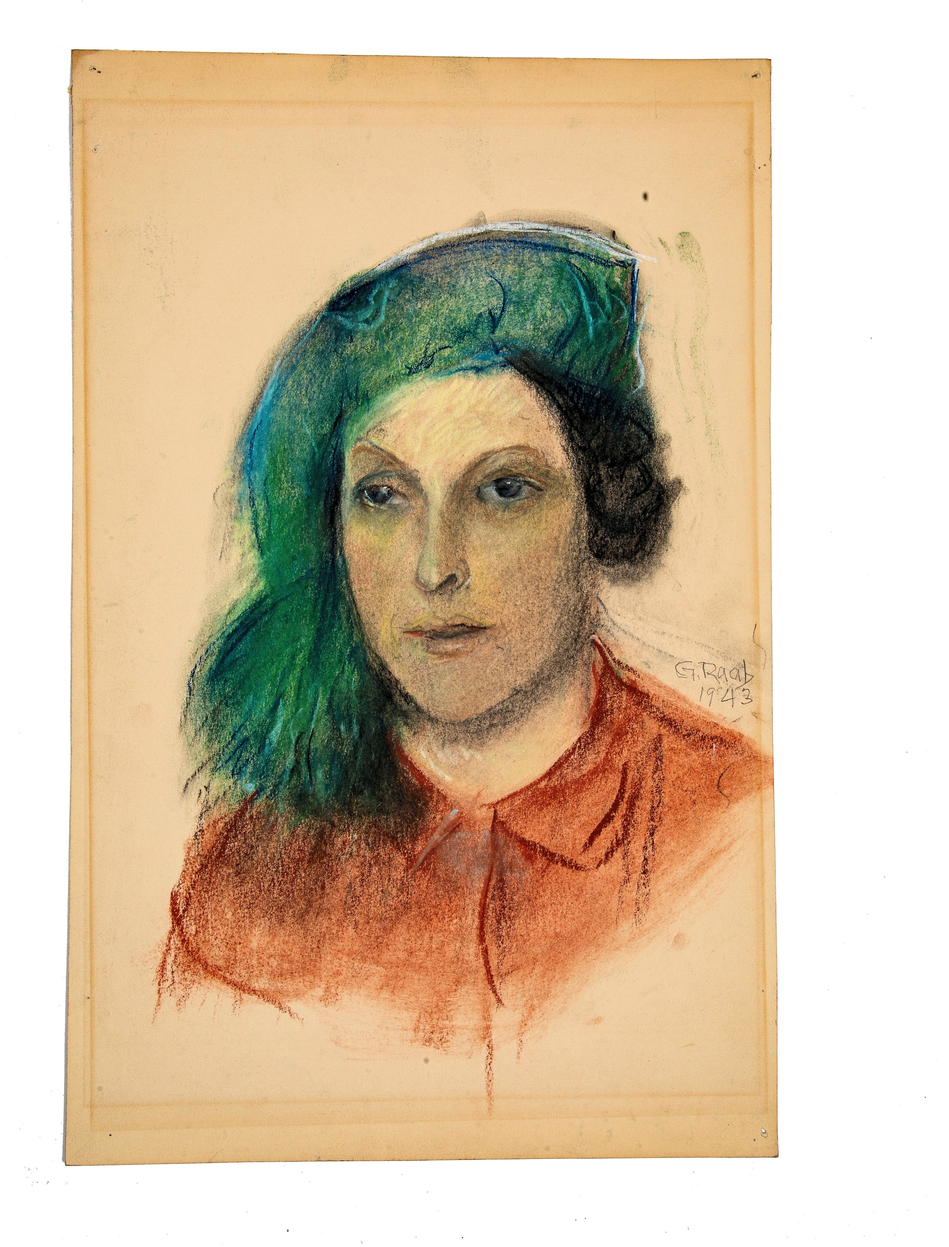 original george raab portrait of wife helen raab, owner of dawn manor and friend of frank lloof wright