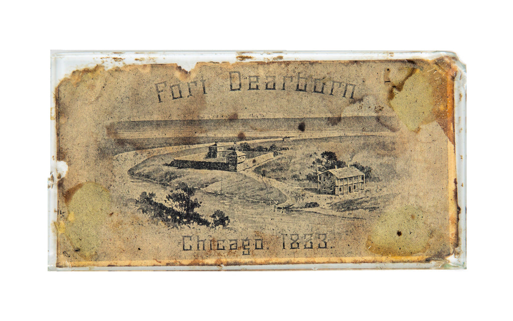 unusual 1893 chicago world's fair "chicago day" admission ticket made into paperwight