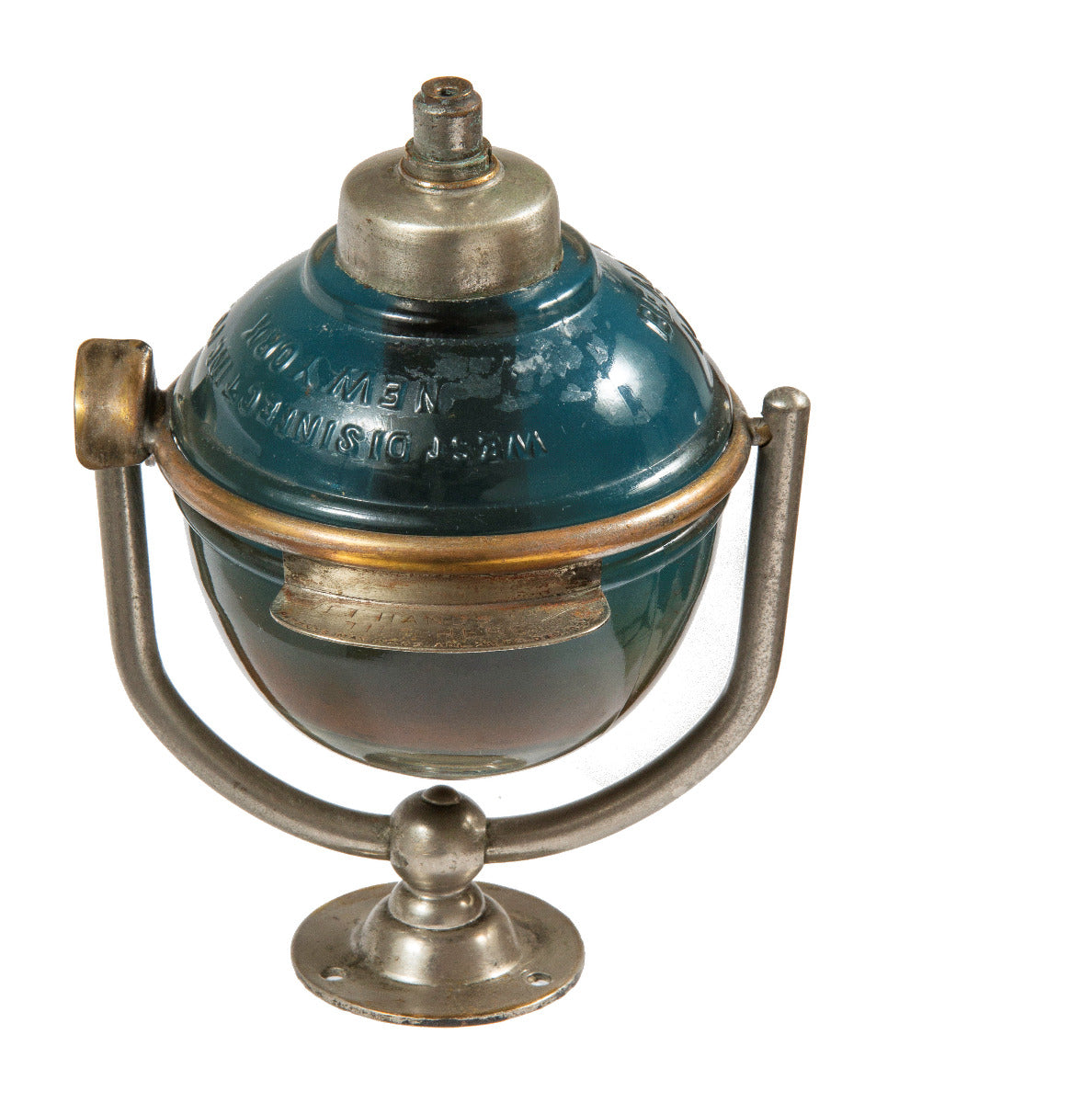 original early 20th century new york city penn station interior lavatory tilting glass orb soap dispenser