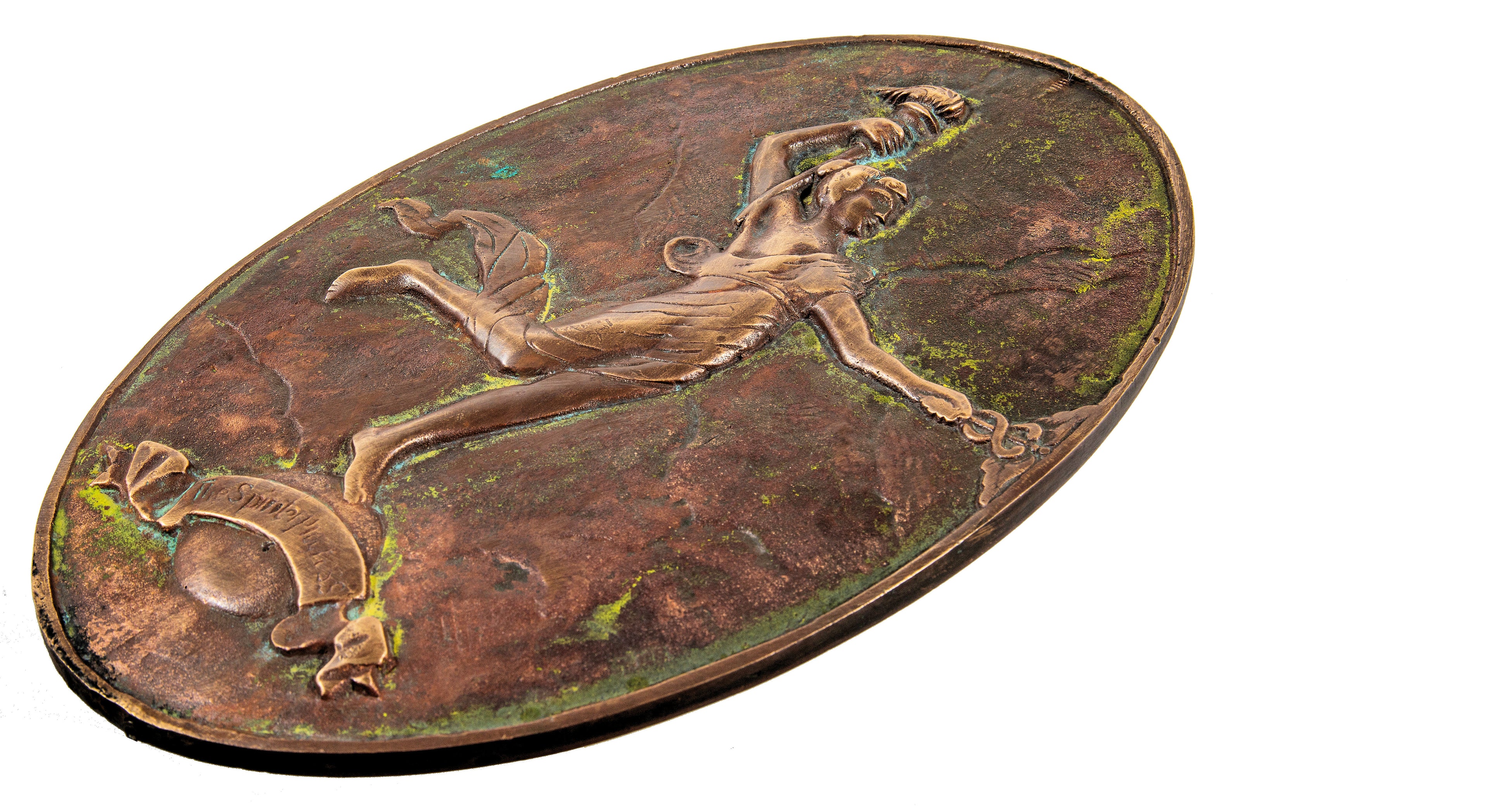 rare original 1920s cast bronze montgomery ward interior elevator door plaque with "spirit of progress" diana weathervane